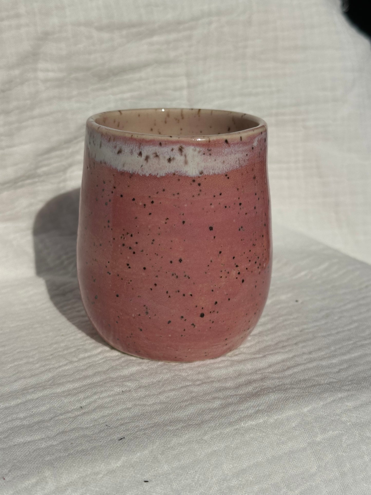 Ceramic Stoneware Pink and White Wine Whiskey Cup Botanical Floral Pottery Floral Tumbler
