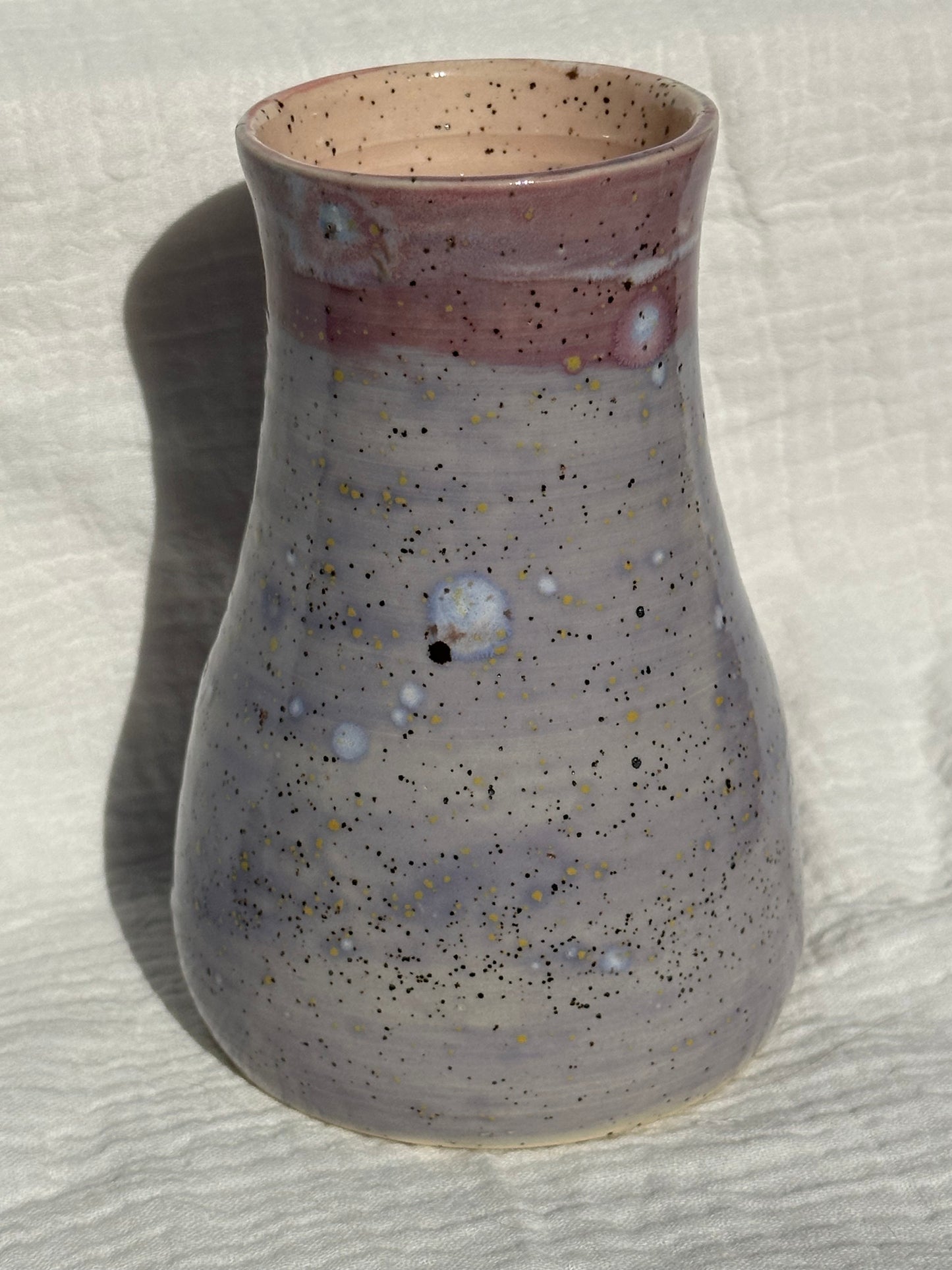 Ceramic Stoneware Pink and Purple Speckled Utensil Holder Vase Pottery Floral