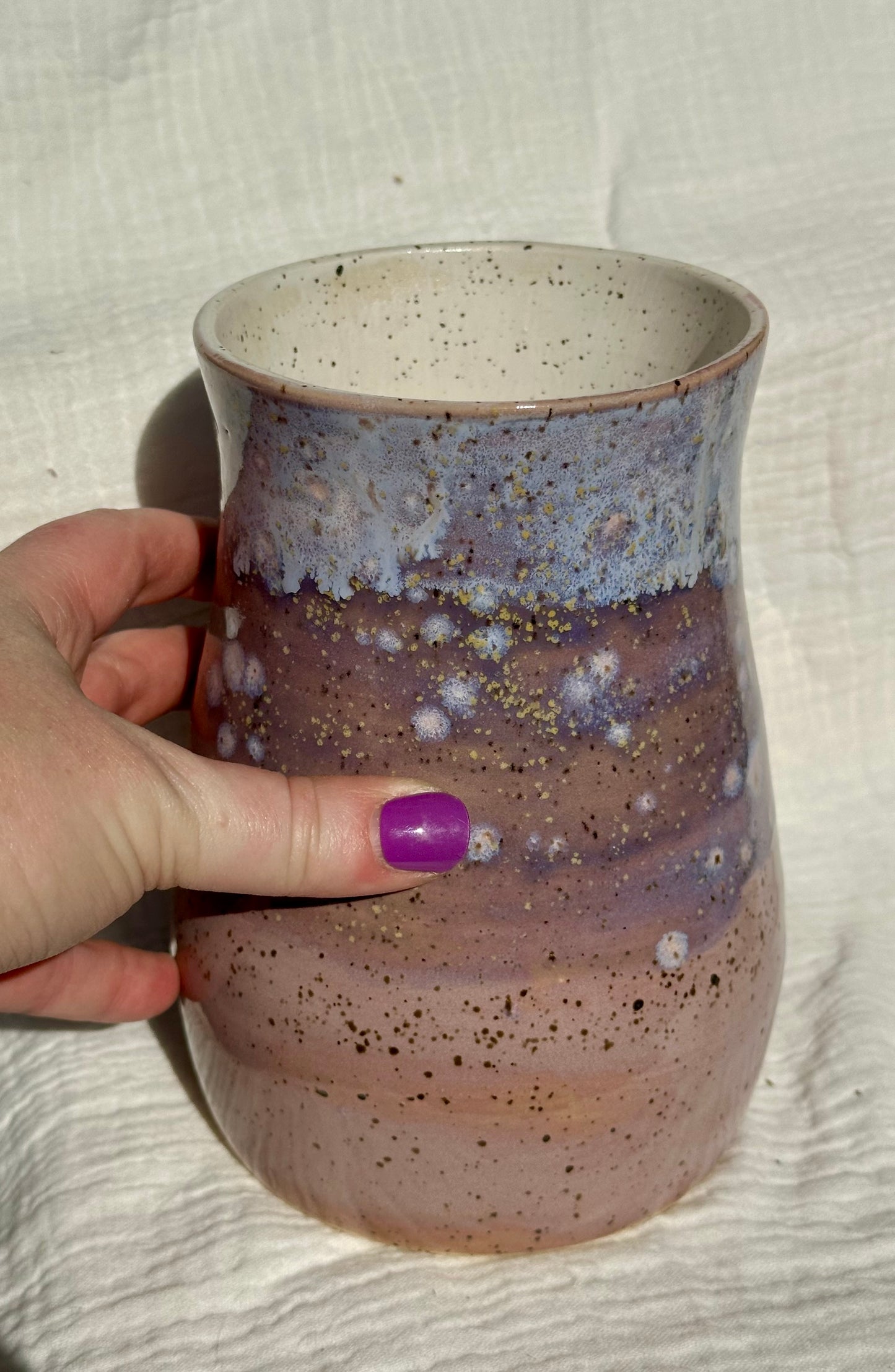 Ceramic Stoneware Large Purple and Lavender Vase Pottery Floral