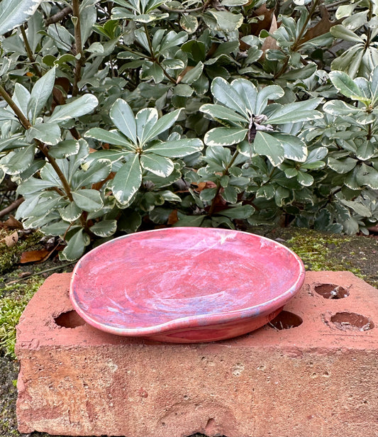 Ceramic Stoneware Pink Speckled Spoon Rest Serving Pottery