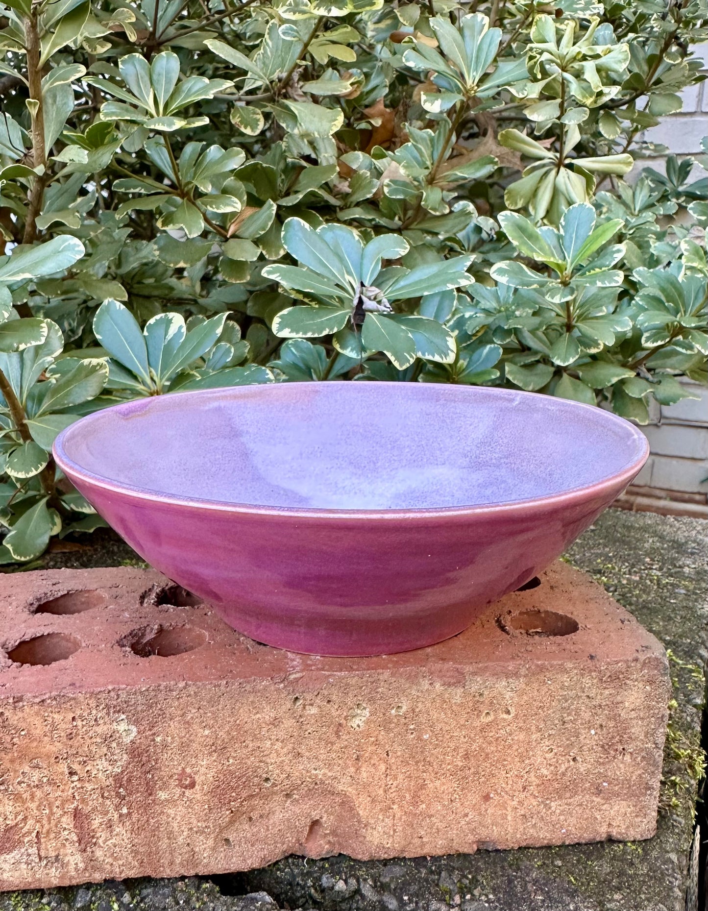 Ceramic Stoneware Medium Pink and Purple Serving Display Bowl Home Decor Pottery