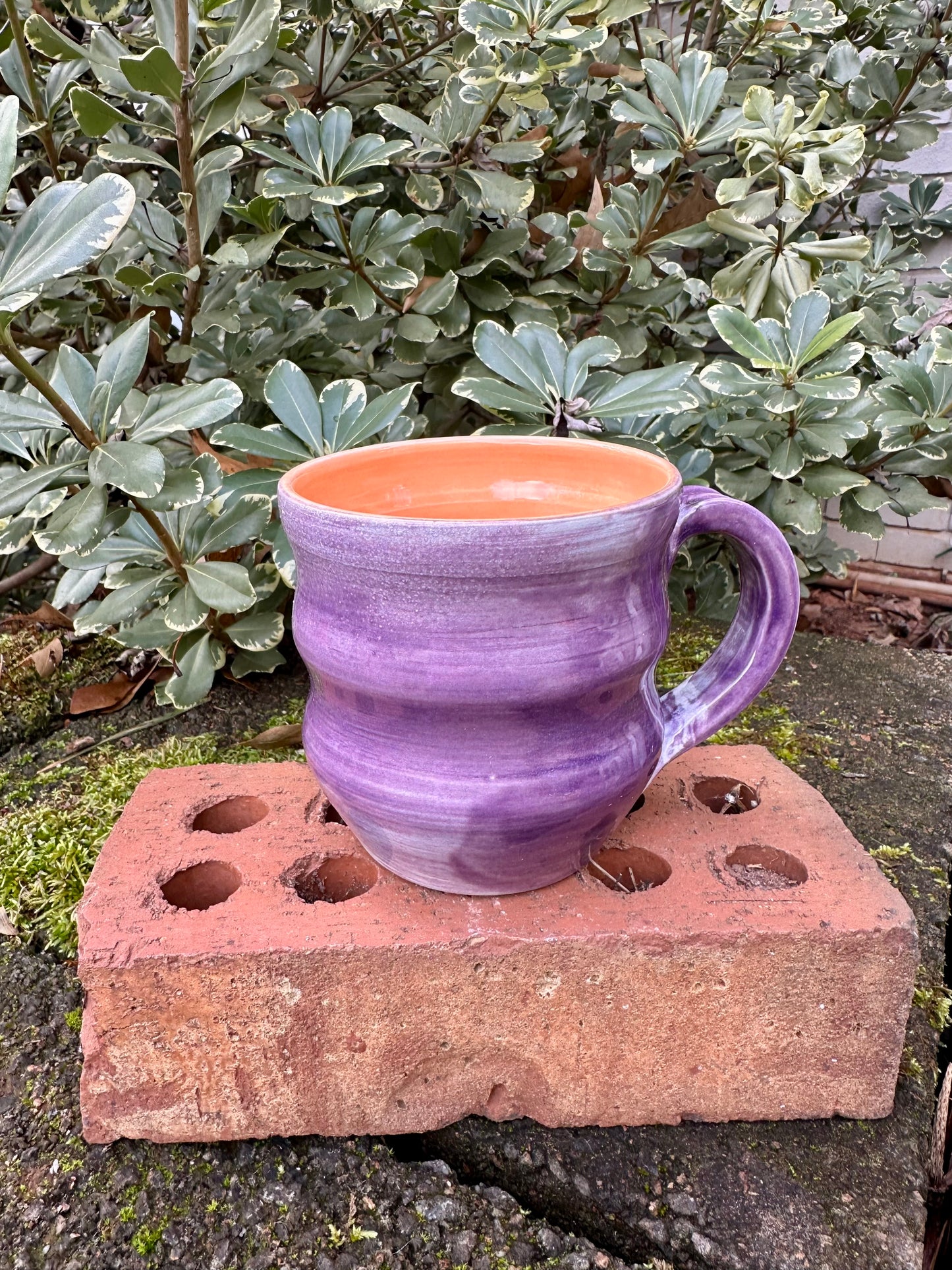 *Second* Ceramic Stoneware Purple and Orange Coffee Tea Mug Cup Pottery