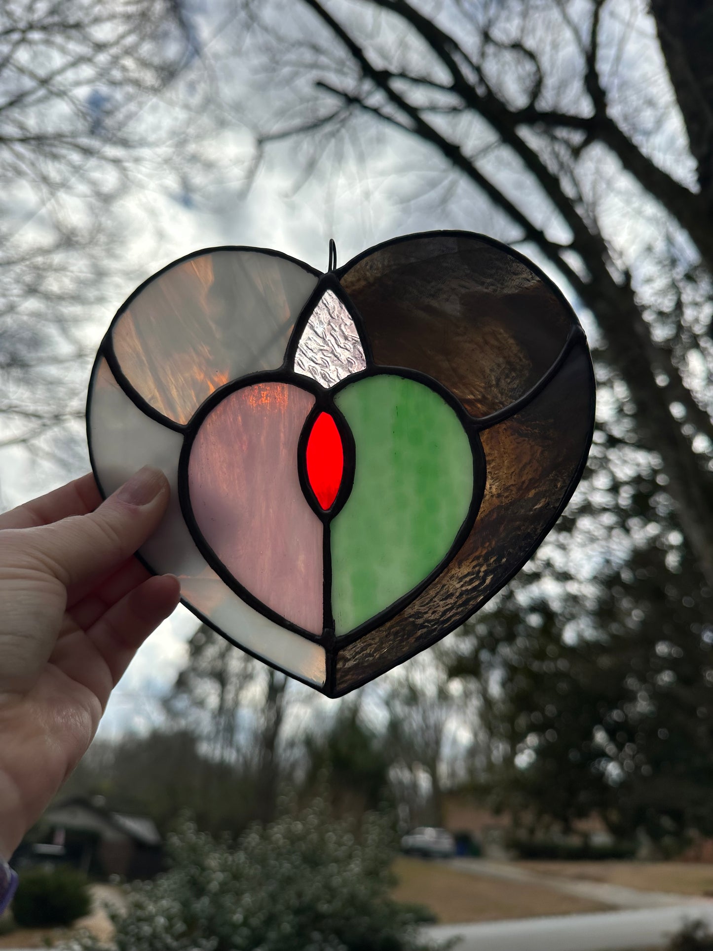 Large Handmade Stained Glass Valentine’s Day Heart Suncatcher Sun Catcher Window Decoration Glass Art Gift Black Green Red Pink White Galentine’s Day Gal Pal Wicked