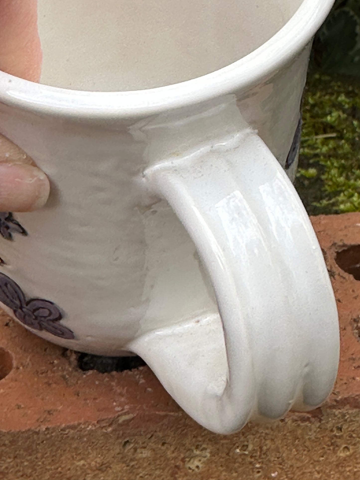 *Second* Ceramic Stoneware Carved Pumpkin with Blue, Orange and Yellow Flowers Coffee Tea Mug Cup Botanical Floral Pottery