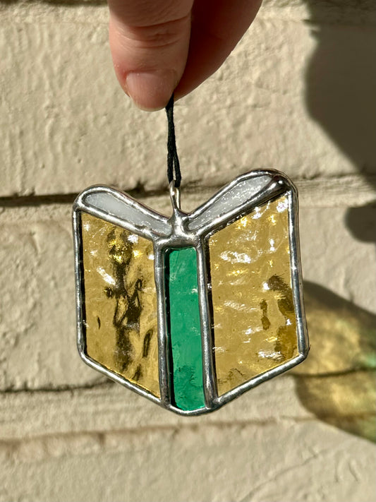 Ready to ship Stained Glass Small Yellow and Green Book Suncatcher Window Decoration Glass Art Gift