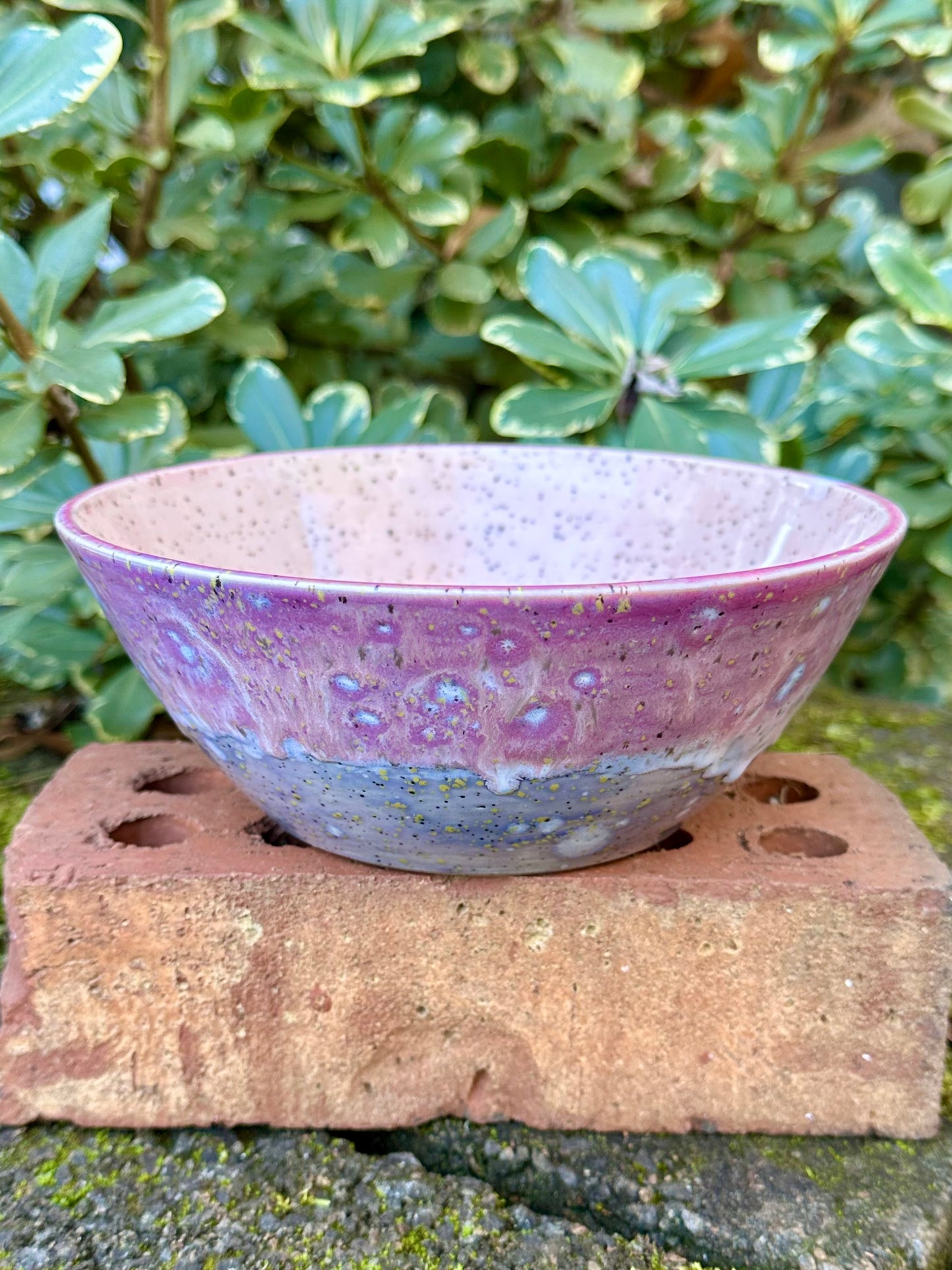 Ceramic Stoneware Medium Pink and Purple Serving Display Bowl Home Decor Pottery