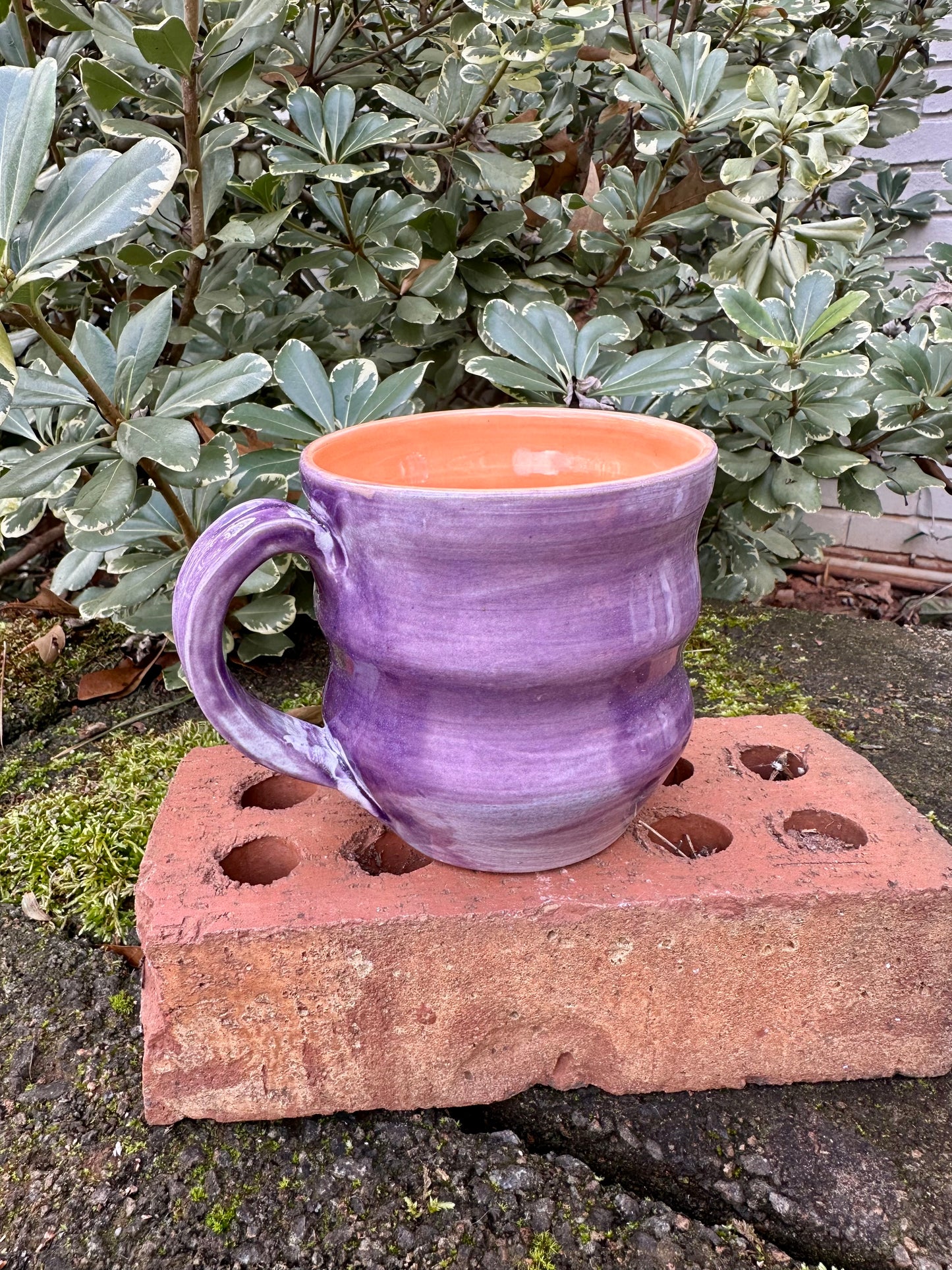 *Second* Ceramic Stoneware Purple and Orange Coffee Tea Mug Cup Pottery