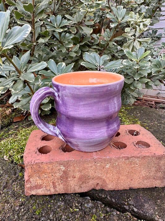 *Second* Ceramic Stoneware Purple and Orange Coffee Tea Mug Cup Pottery