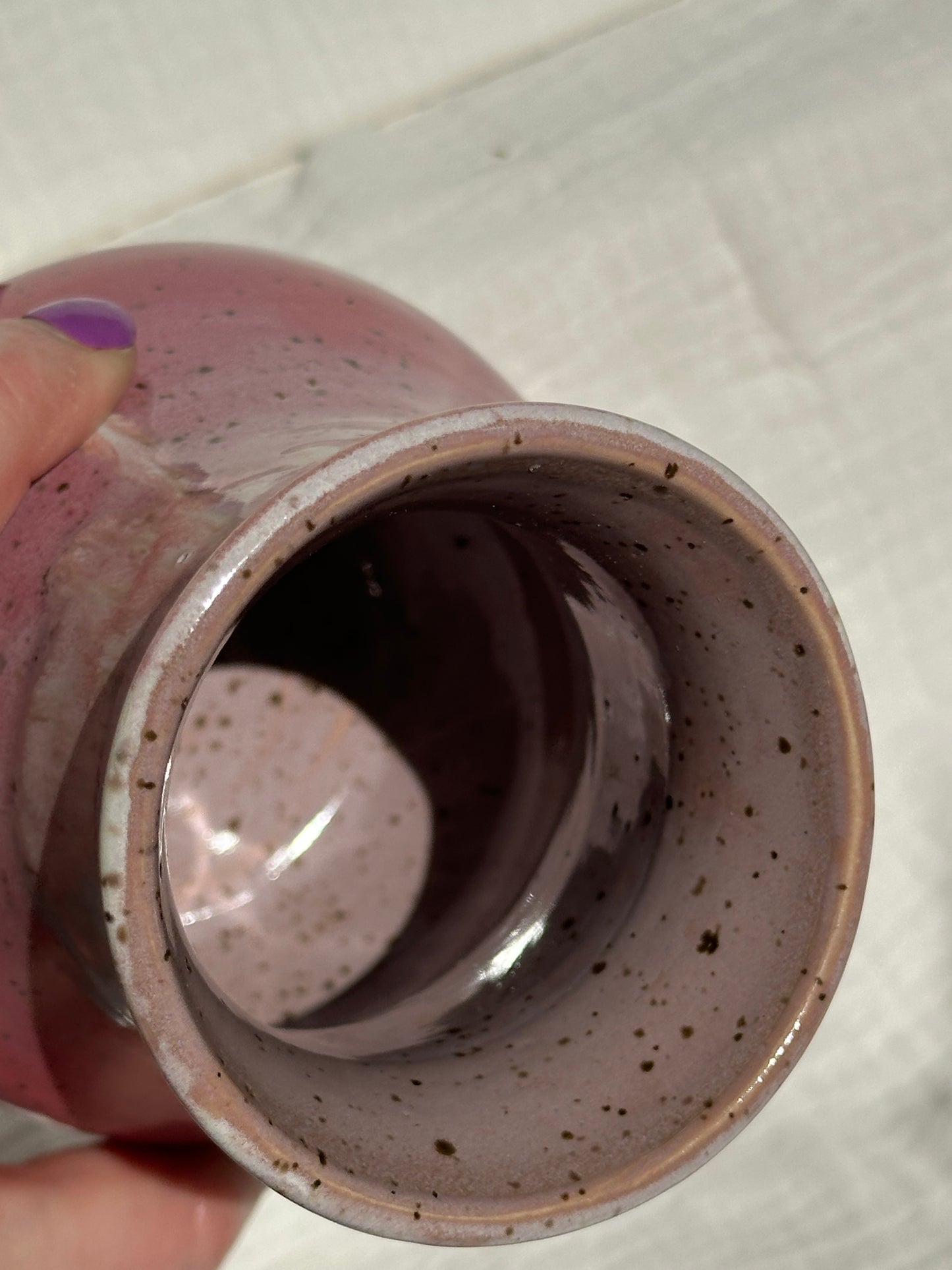Ceramic Stoneware Pink and White Speckled Utensil Holder Vase Pottery Floral