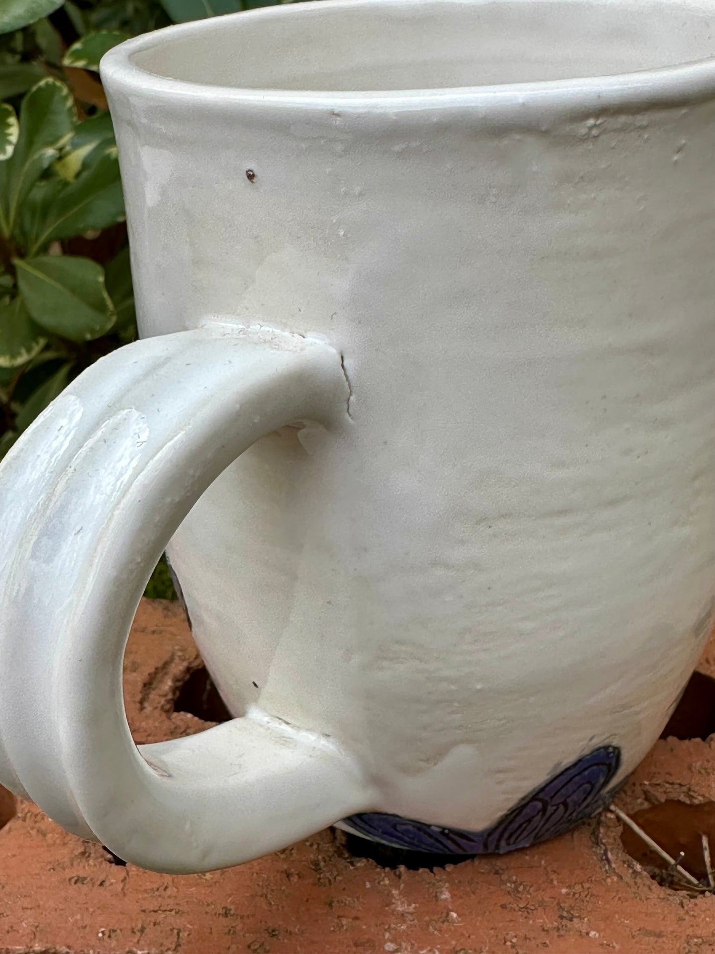 *Second* Ceramic Stoneware Carved Blue Flowers Coffee Tea Mug Cup Botanical Floral Pottery