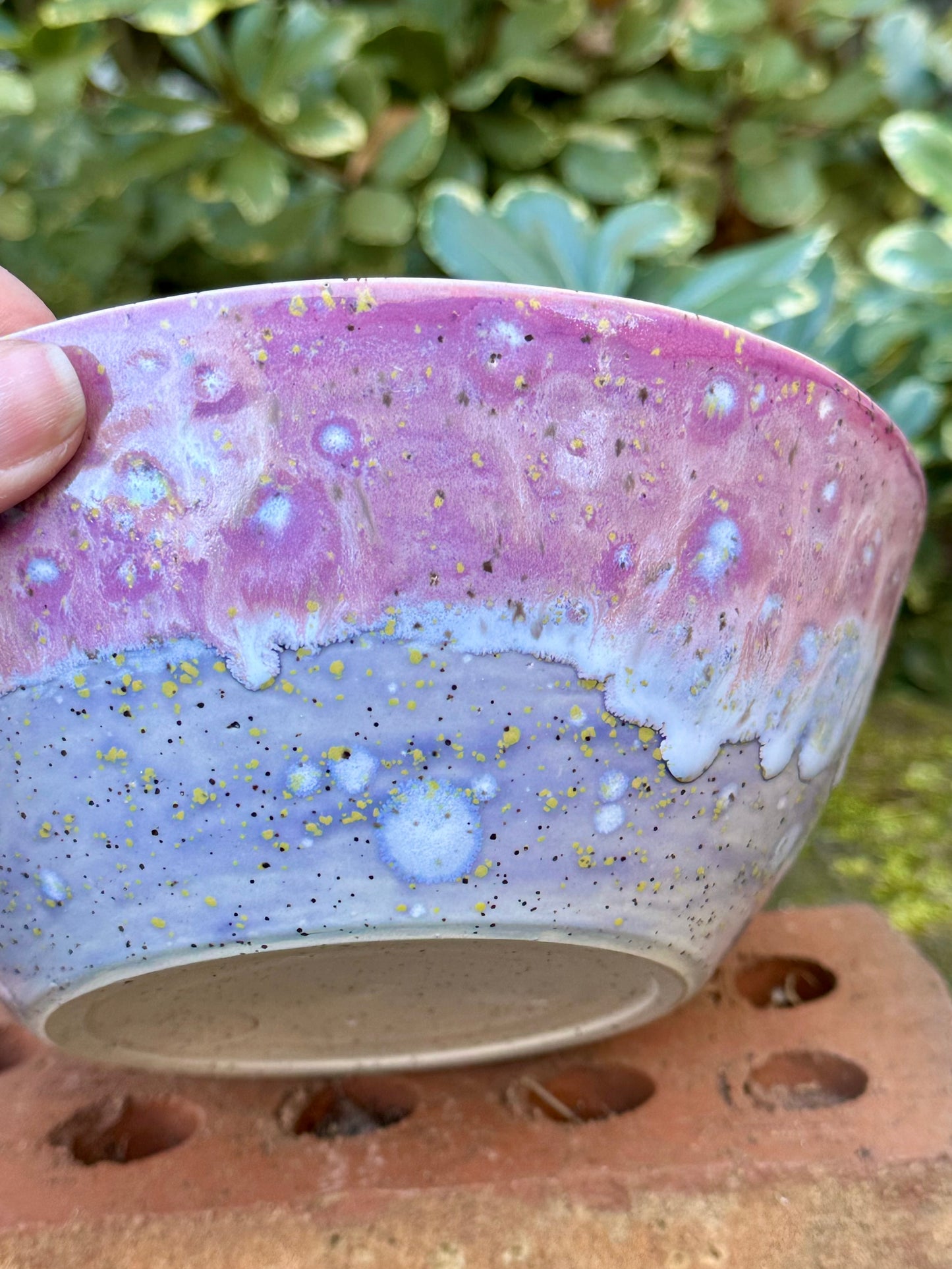Ceramic Stoneware Medium Pink and Purple Serving Display Bowl Home Decor Pottery