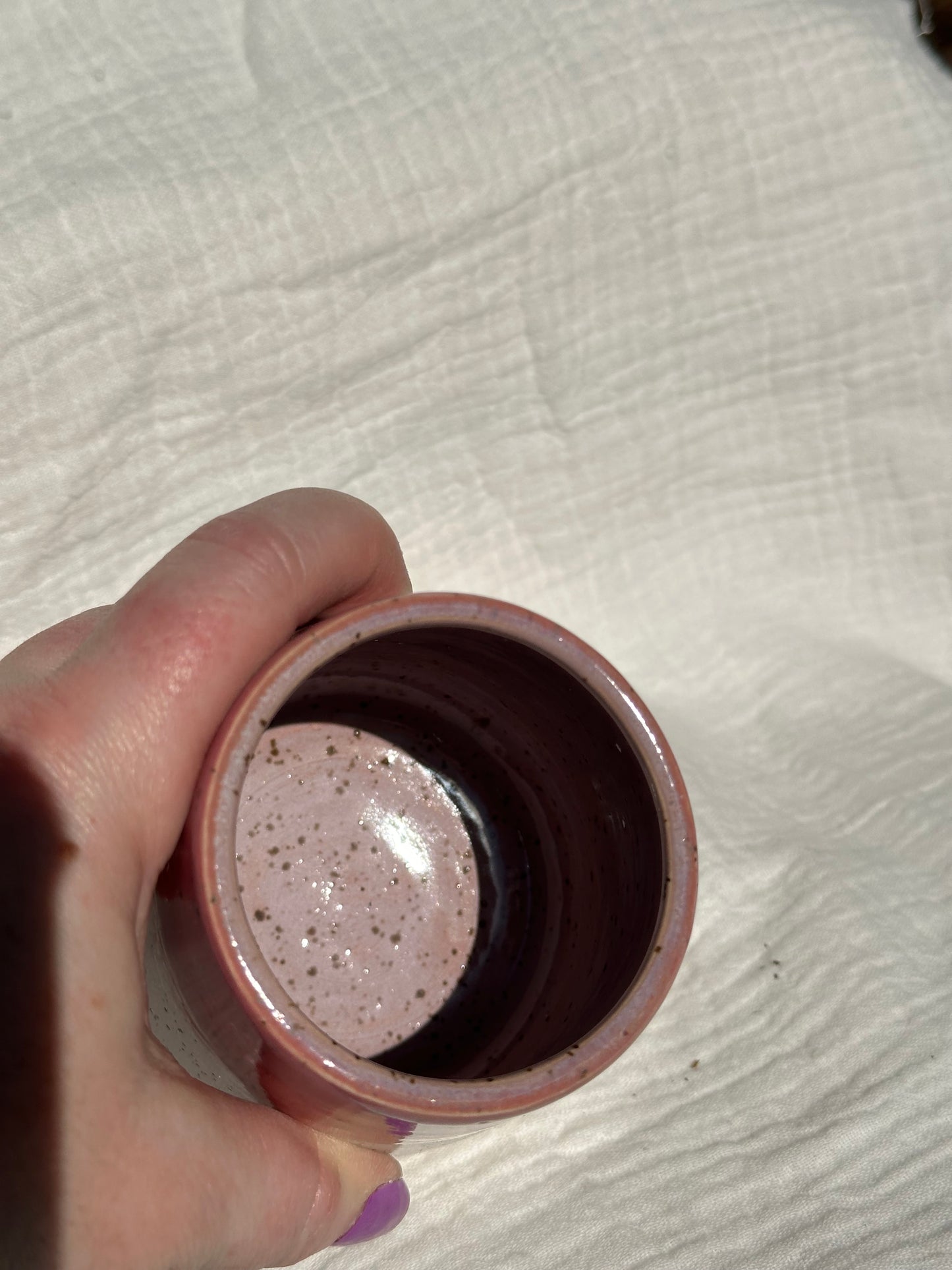 Ceramic Stoneware Pink and White and Purple Wine Whiskey Cup Botanical Floral Pottery Floral Tumbler