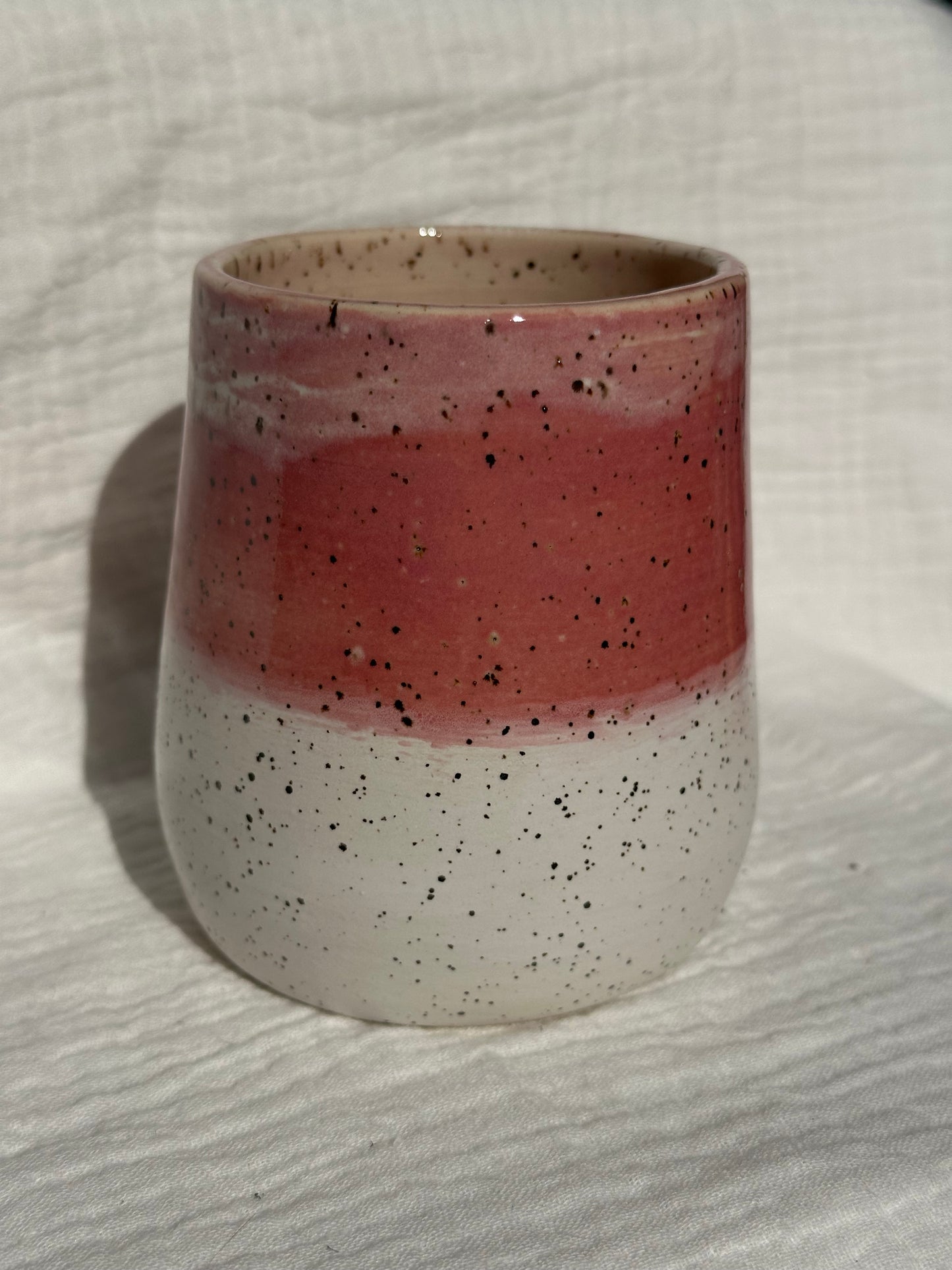 Ceramic Stoneware Pink and White Wine Whiskey Cup Botanical Floral Pottery Floral Tumbler