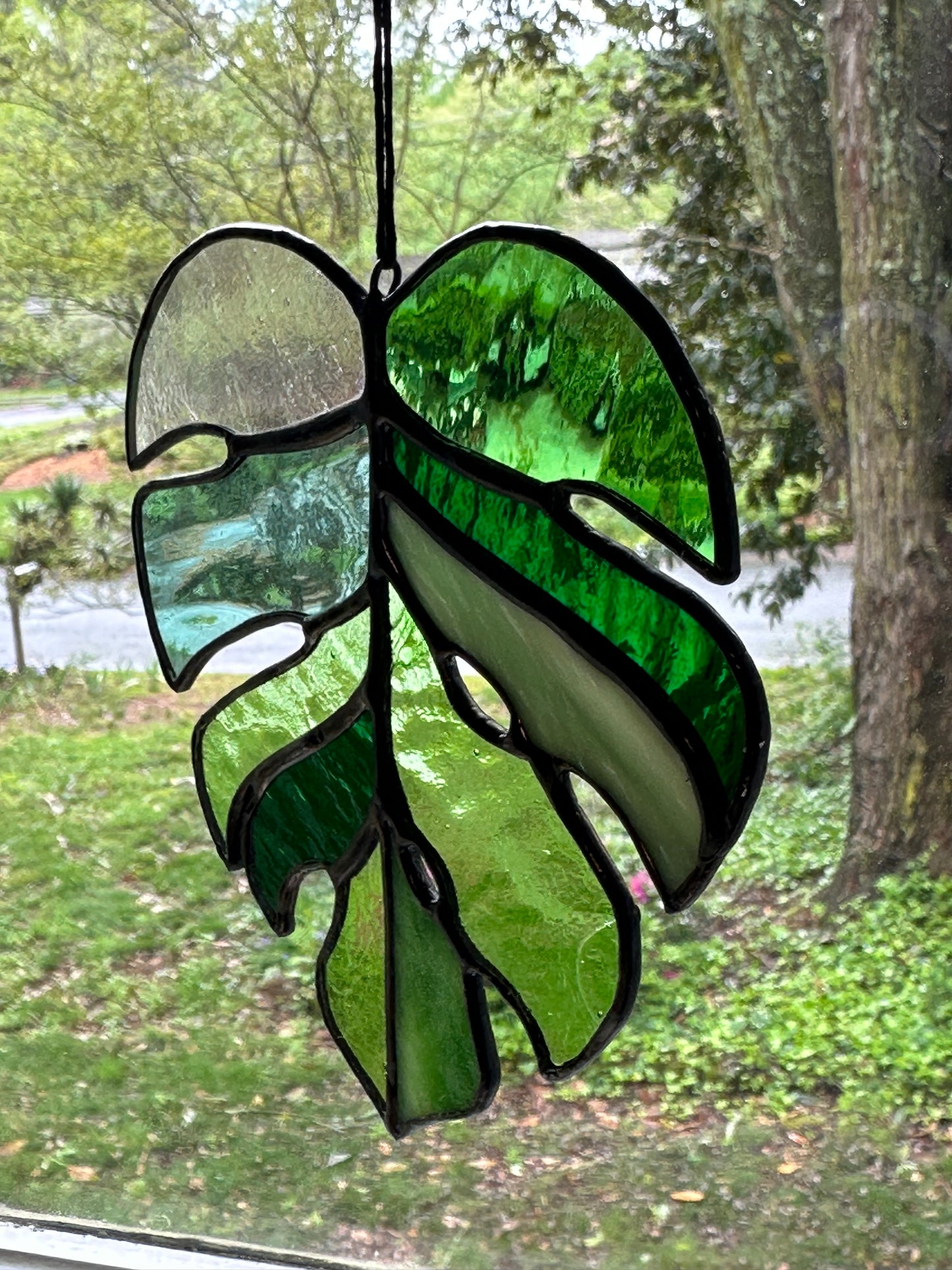 Stained Glass Monstera Leaf Suncatcher Window Decoration Glass Art Plant Lover Gift