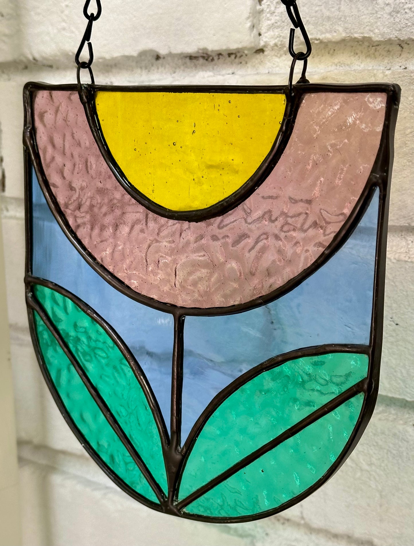Stained Glass Flower Black Patina Suncatcher Window Decoration Glass Art Plant Lover Gift