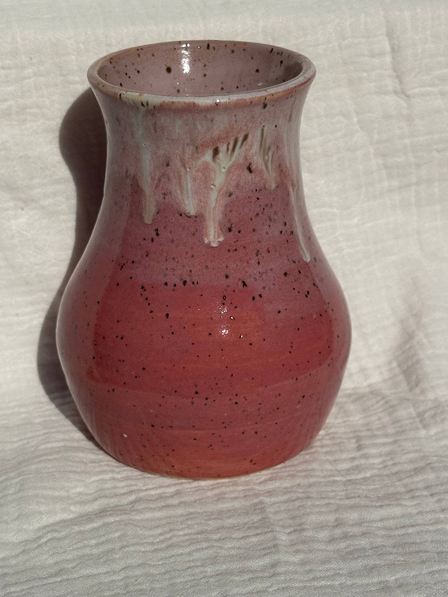 Ceramic Stoneware Pink and White Speckled Utensil Holder Vase Pottery Floral