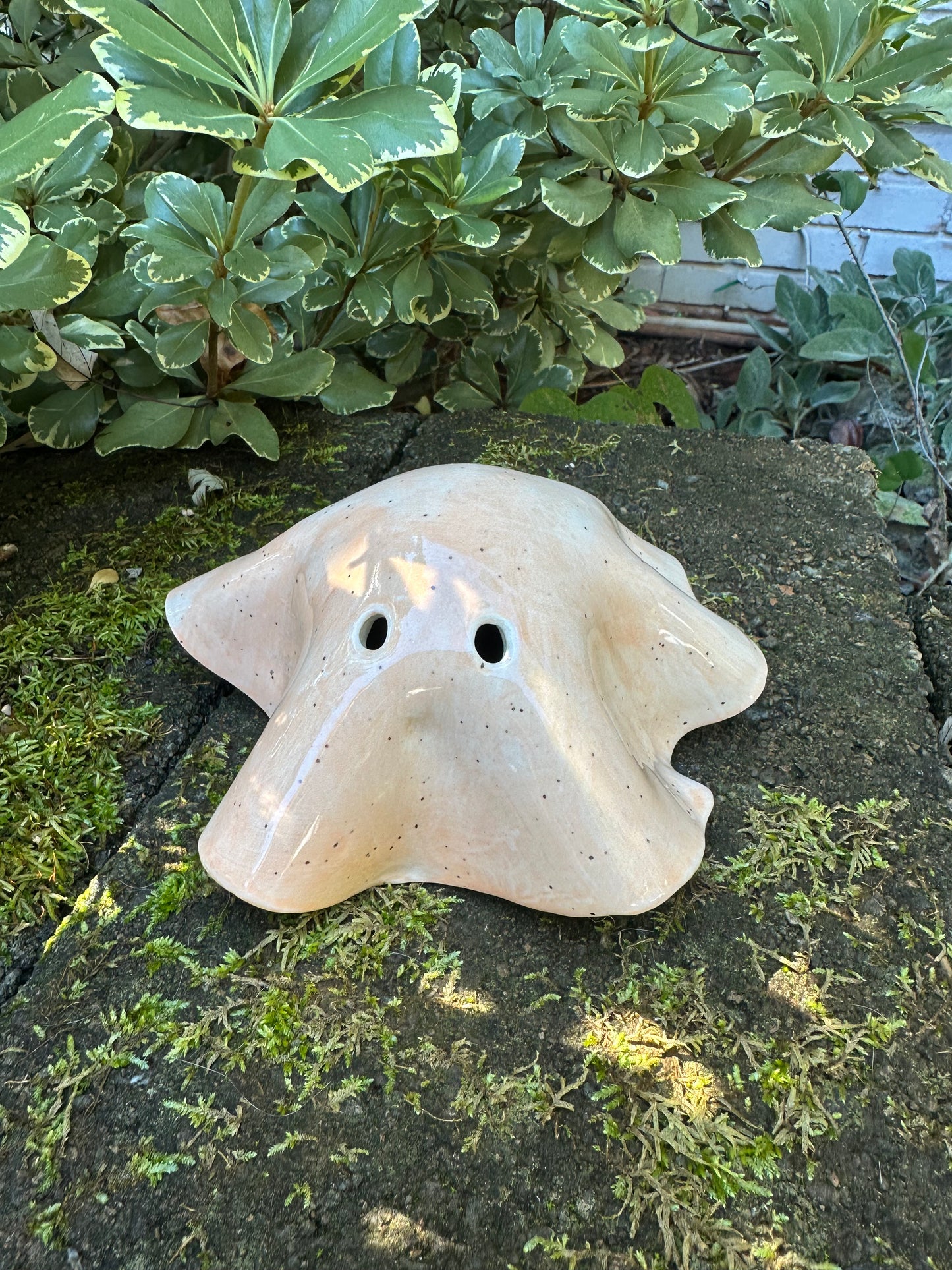 Ceramic Stoneware Orange Bed Sheet Ghost Luminary Tea Light Home Decor Pottery