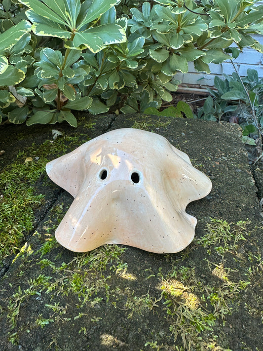 Ceramic Stoneware Orange Bed Sheet Ghost Luminary Tea Light Home Decor Pottery