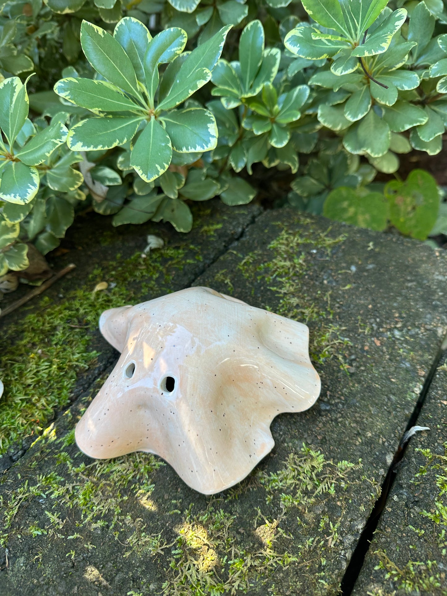 Ceramic Stoneware Orange Bed Sheet Ghost Luminary Tea Light Home Decor Pottery