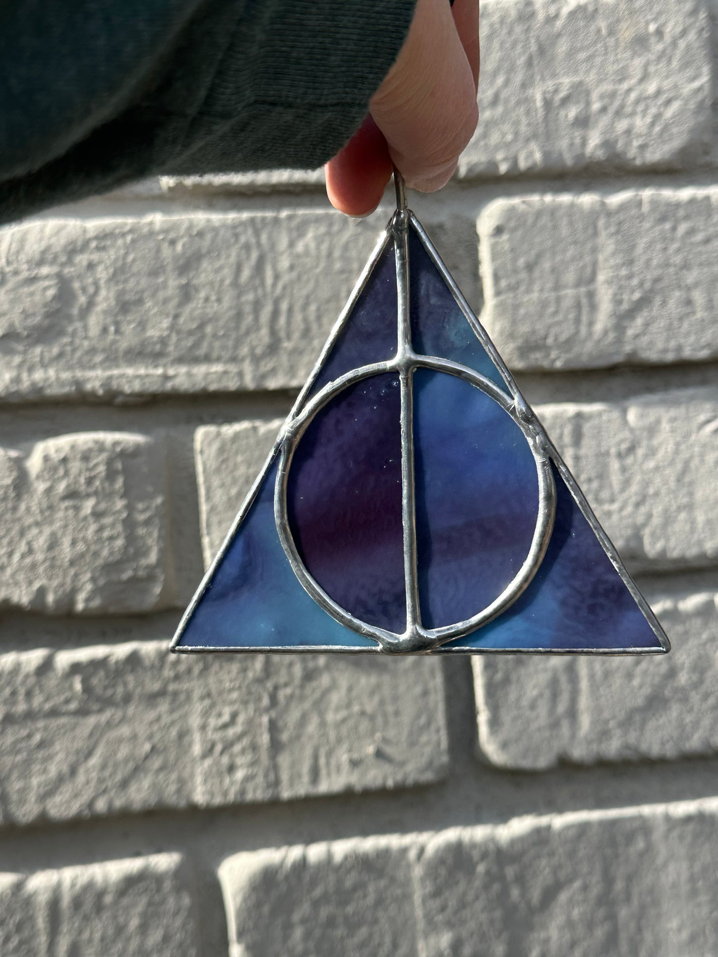 Stained Glass Deathy Hallows Opaque Purple and Black Suncatcher Window Decoration Glass Art Gift Potter Housewarming