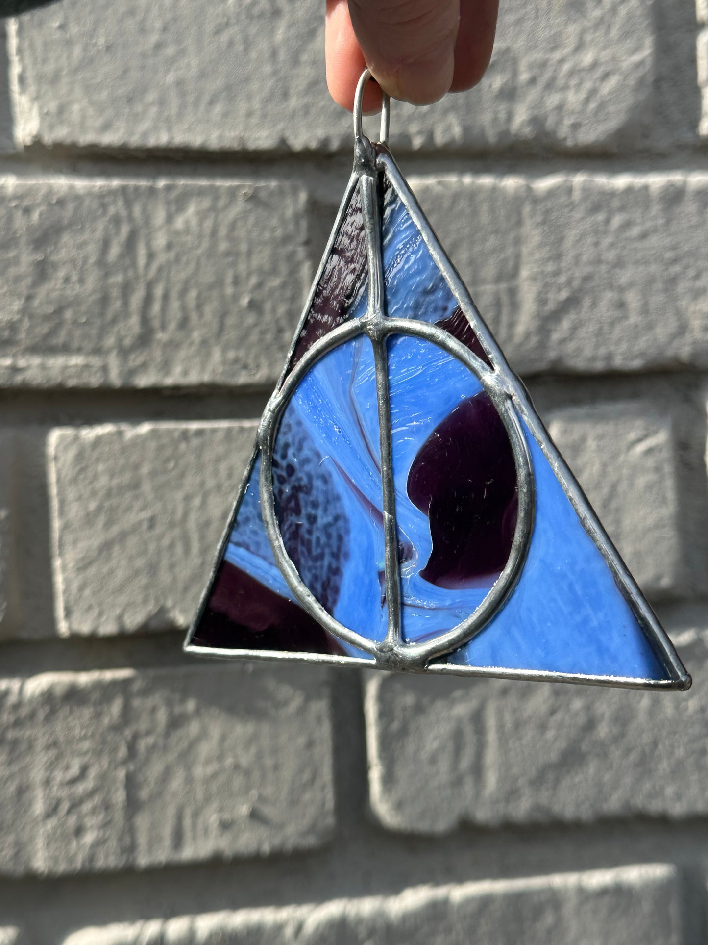 Stained Glass Deathy Hallows Opaque Purple and Black Suncatcher Window Decoration Glass Art Gift Potter Housewarming