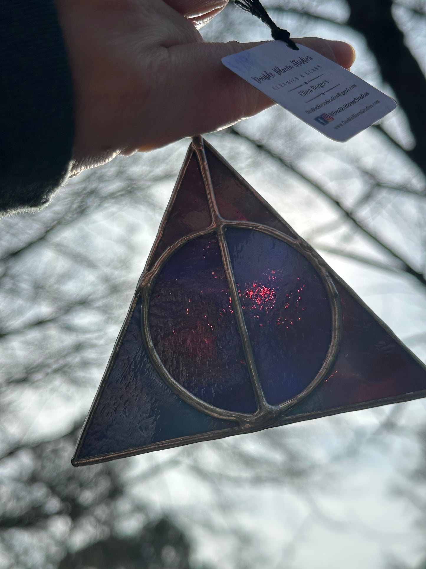 Stained Glass Deathy Hallows Opaque Purple and Black Suncatcher Window Decoration Glass Art Gift Potter Housewarming