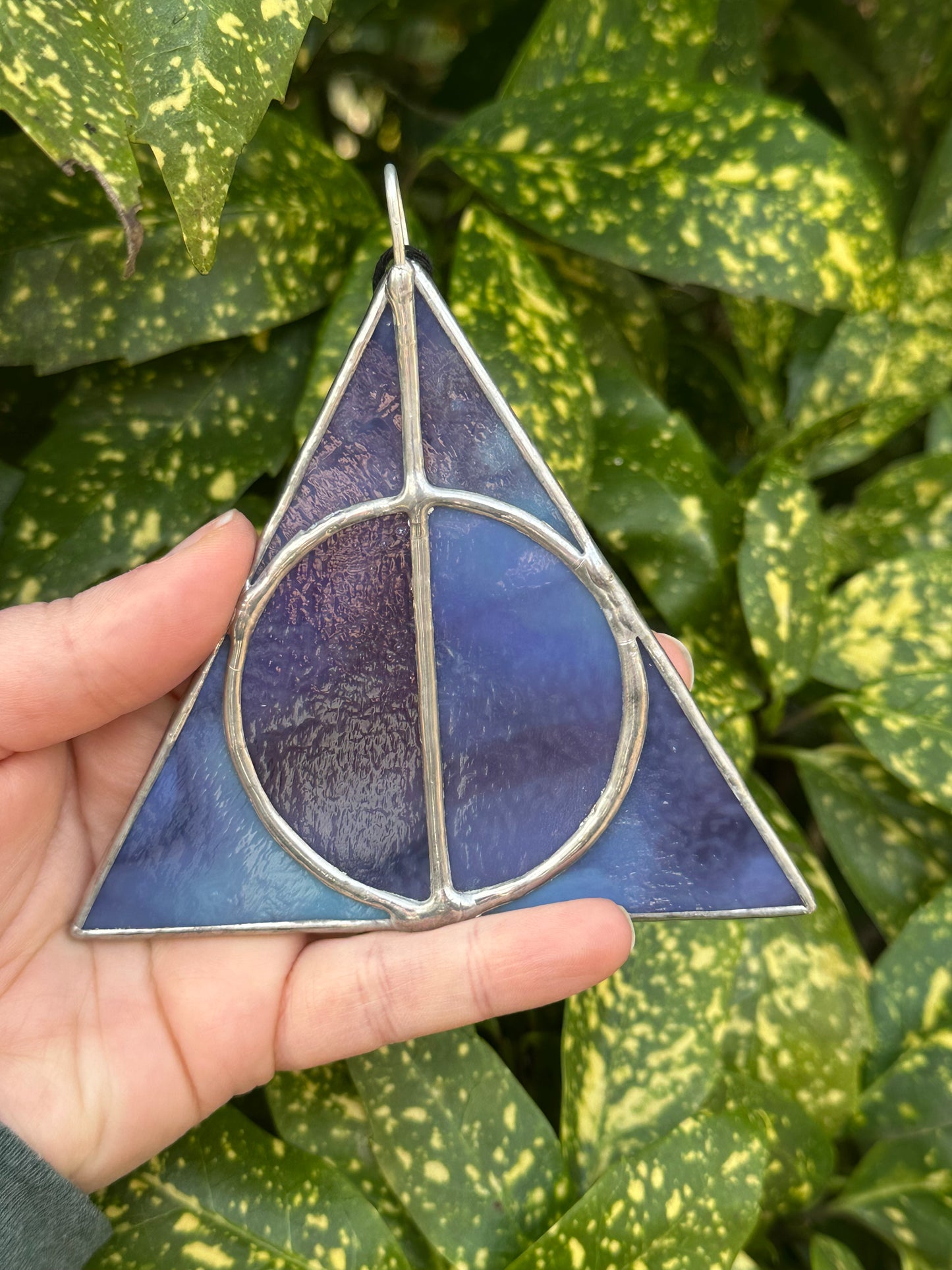 Stained Glass Deathy Hallows Opaque Purple and Black Suncatcher Window Decoration Glass Art Gift Potter Housewarming