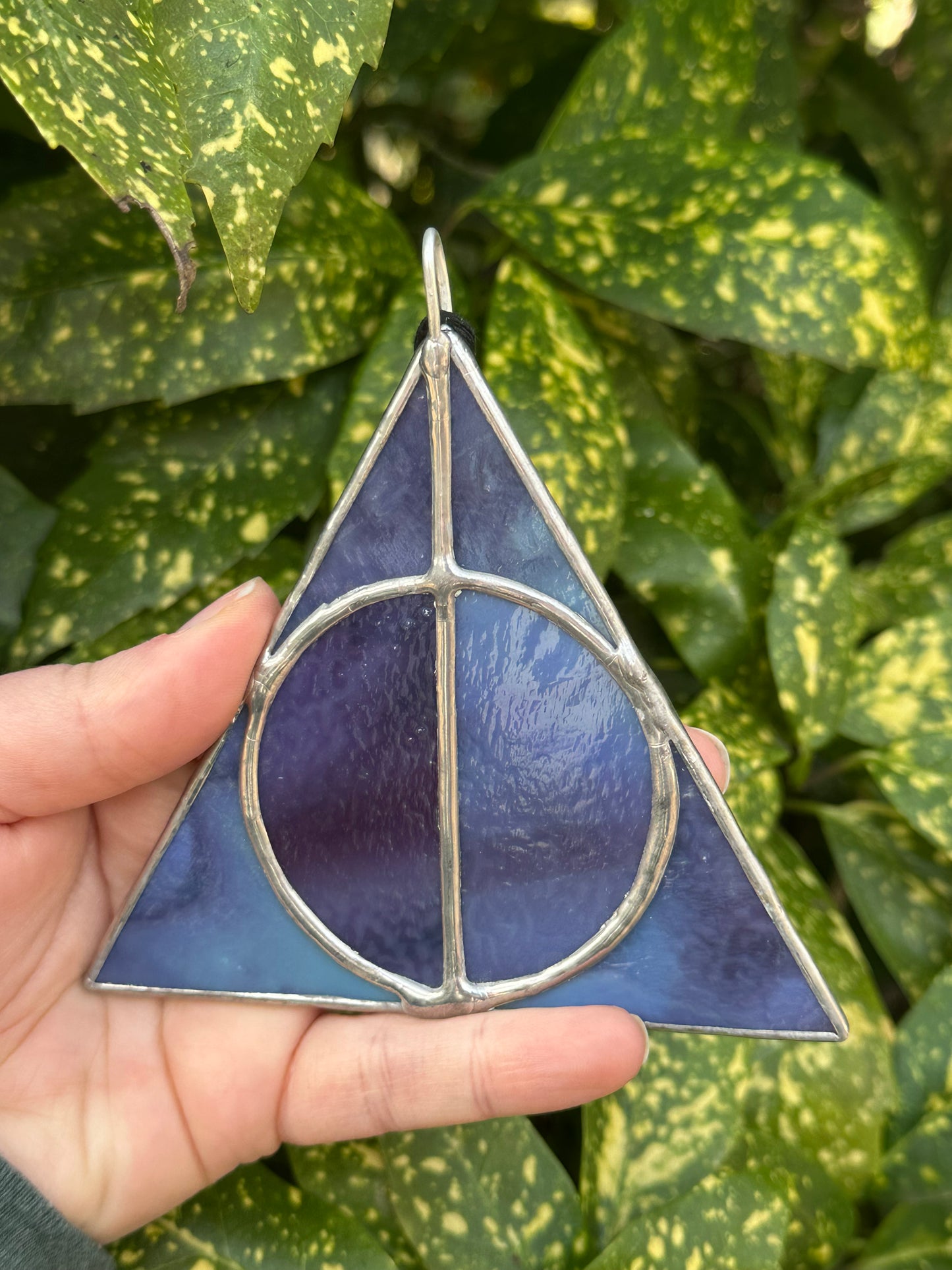 Stained Glass Deathy Hallows Opaque Purple and Black Suncatcher Window Decoration Glass Art Gift Potter Housewarming