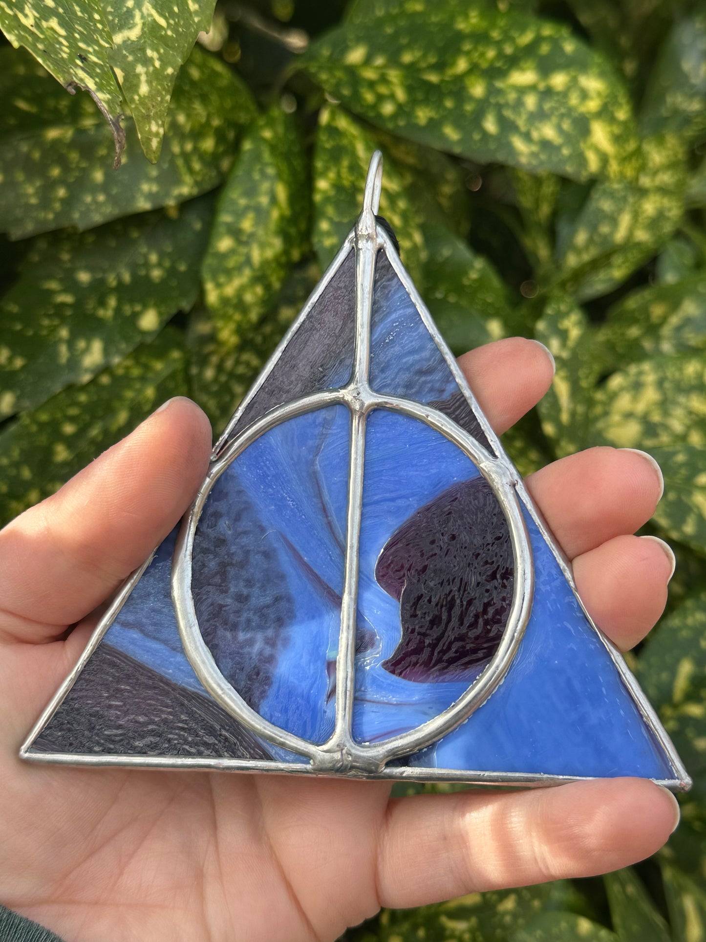 Stained Glass Deathy Hallows Opaque Purple and Black Suncatcher Window Decoration Glass Art Gift Potter Housewarming