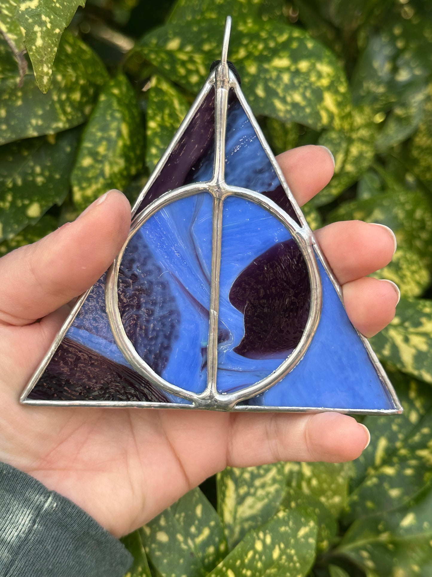 Stained Glass Deathy Hallows Opaque Purple and Black Suncatcher Window Decoration Glass Art Gift Potter Housewarming