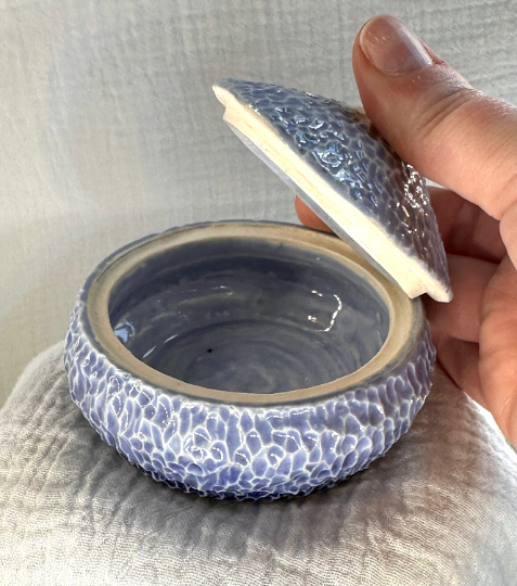 Handmade Carved Ceramic Stoneware Blue Ombré Box Lidded Lid Salt Cellar Pig Pottery